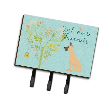 Jensendistributionservices Welcome Friends Fawn Great Dane Cropped Ears Leash or Key Holder, 6 x 2 x 9 in. MI1711132